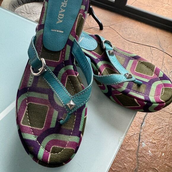PRADA studded sandals with grommets beautiful blues and pinks size 9 (39 EU) - Picture 1 of 13